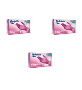 Dolphin Tek Kullanımlık Pembe Nitril Eldiven - Muayne Eldiveni Large Büyük Boy - 100'lü 3 Paket