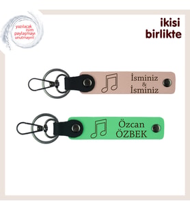Müzikal Bağı Temsil Eden Hatıra, Kişiselleştirilebilir Deri Anahtarlık Seti, Yavru Ağzı-Fıstık Yeşil
