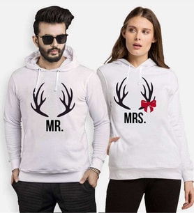 Tshirthane Mr.Mrs. Geyik Sevgili Kombinleri Kapüşonlu Kombini (Tek Ürün Fiyatıdır.)