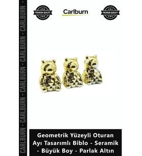 Özel Üretim Lüks Geometrik Yüzeyli Oturan Ayı Tasarımlı Biblo Seramik Büyük Boy Parlak Altın