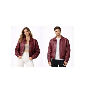 Unisex Oversize Deri Ceket - Çift Kombinleri (Bordo)