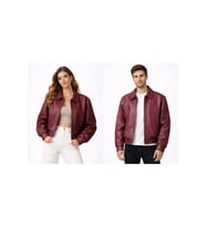 Unisex Oversize Deri Ceket - Çift Kombinleri (Bordo)