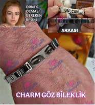 Charm Bileklik Göz Baskı Kişiye Özel Baskı, ARKASINA YAZI Kaliteli Baskı, Çeliktir, Paslanmaz, Kararmaz (Gümüş)