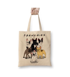 Frenchies Pug Köpek Beyaz Bez Çanta Uzun Saplı Alışveriş Çantası Plaj Çantası