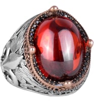 925K Ayar Gümüş Yüzükler Premium Yapay Taşlarla (Cabochon Garnet Yapay)
