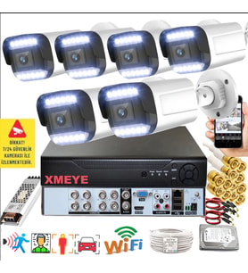 6 lı Araç İnsan Yüz Tanımalı Hareket Algılayan 5 MP Lens 12 Warm Led Gece Renkli Kamera Seti 3312W