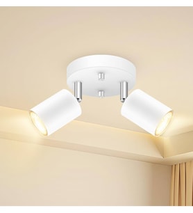 Rsylight Retro Beyaz Metal 2 Li Led spot Tavan Plofyoner 180 Derece Hareketli Günışığı Ampullü