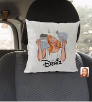 BK Gift Kişiye Özel İsimli Kadın Karikatürlü Kare Araç Koltuk Yastığı-20