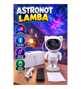 Çocuklar İçin Astronot Projeksiyon Lamba Speaker Bluetooth Yıldız ve Nebula Efektli