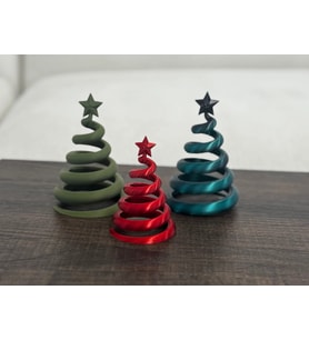 3D Baskı 3lü Spiral Yılbaşı Ağacı Seti Yıldız Tepelikli Masaüstü Süs
