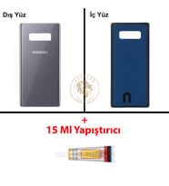 Samsung Note 8 Gri Arka Pil Kapağı Batarya Kapağı Lazer Kesim + B-7000 Yapıştırıcı