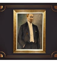 Altın Varaklı Çerçeveli Paspartulu Atatürk Tablo z4716 (Gold)