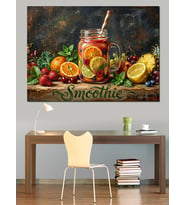 Taze Meyveli Smoothie İçecek Kavanozu Dekoratif Kanvas - Mdf Ahşap Tablo