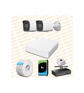 Provzen Hikvision 2 Kameralı 4MP IP Hibrit ColorVu Güvenlik Kamerası Mikrofonlu  Olay Anında bildirim