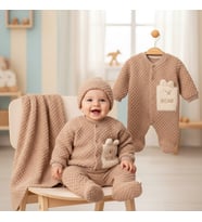 ERKEK BEBEK JAKARLI WELSOFT  TULUM ZIBIN BERE VE BATTANİYELİ 5 Lİ TAKIM (Kahverengi)