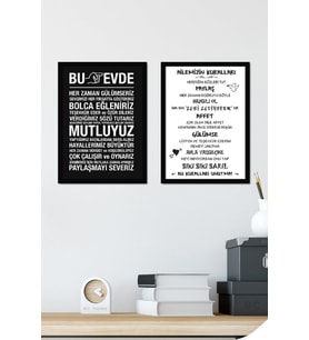 2 Parça Çerçeve Görünümlü Ev Kuralları Duvar Tablo Seti
