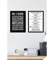 2 Parça Çerçeve Görünümlü Ev Kuralları Duvar Tablo Seti