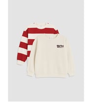 LCW Kids Bej Bisiklet Yaka Çizgili Erkek Çocuk 2'li Sweatshirt