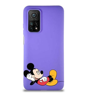 Xiaomi Mi 10T Pro Soft Premier Kapak Mickey Mouse-F Tasarımlı Silikon Kılıf - Mor (Şeffaf)