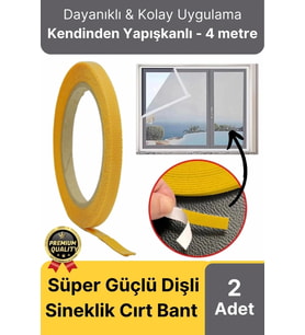 Premium Seri Güçlü Kendinden Yapışkanlı Ahşap Pencere Kapı Sineklik Tülü Yedek 4mt Cırt Bant-2 Adet
