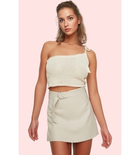Kadın Moda Keten Karışımlı Şort Etek Kemerli Yazlık Plaj Şıklığı Günlük Kullanım Modern Tasarım