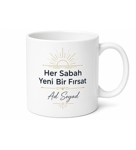 İsimli Sabah Kupası Baskılı Motivasyon Hediyesi Kişiye Özel Porselen Kupa Bardak