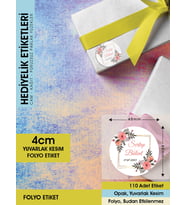 Suluboya Çiçek Modeli-4 Düğün Ürünlerinize Özel 4cm - 110 Adet Folyo Sticker