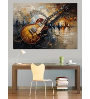 Notalar Üzerinde Klasik Elektro Gitar Dekoratif Kanvas - Mdf Ahşap Tablo