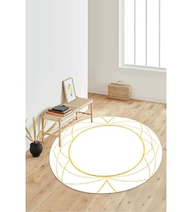 Dijital Baskılı Kaymaz Taban Yıkanabilir Yuvarlak Salon Halısı Koridor Halısı Paspas NDY-SD-440 (Gold)