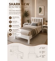 Shark New Çift Kişilik MDF Karyola ve 2 Komodinli Set