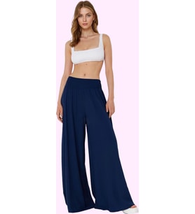 Kadın Yazlık Crinkle Dokuma Geniş Paça Pantolon Rahat ve Şık Günlük Kullanım Modern Tasarım