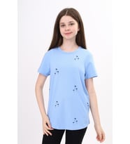 Toontoy Kız Çocuk Palmiye Baskılı Tişört (Mavi)