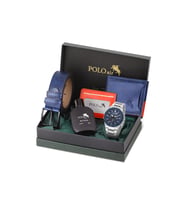 Polo Air Klasik Erkek Kol Saati Kemer Cüzdan Kartlık Parfüm Kombin Set Gümüş Lacivert Renk PL-7091E2