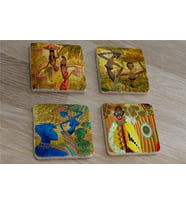Aborjin Kabile Üyeleri Etnik Doğal Taş Bardak Altlığı 4'lü set - Natural Stone Coasters