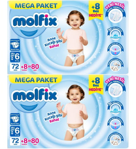 Molfix Bebek Bezi Beden:6 (15+KG) Extra Large 160 Adet Mega Ekonomik Fırsat Pk
