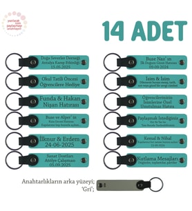 Gönüllü Etkinlikte Görev Alanlara Özel 14'lü Set, Üzerine İsim Yazılı Anahtarlık, Koyu Turkuaz & Gri
