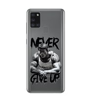 Samsung Galaxy A21S Uyumlu Arnold Fitness Never Give Up Desenli Şeffaf Telefon Kılıfı