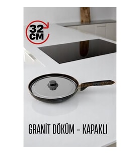 Turk Granit Döküm Tava Paslanmaz Çelik Kapaklı -Yapışmaz Taban 32 Cm