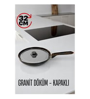 Turk Granit Döküm Tava Paslanmaz Çelik Kapaklı -Yapışmaz Taban 32 Cm