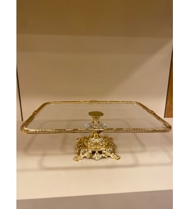 SUNUM AYAKLI DİKDÖRTGEN CAM DÖKÜM PİRİNÇ ALTIN 31X23 CM