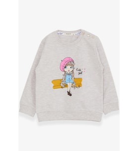Breeze Kız Çocuk Sweatshirt Sevimli Kız Baskılı 1.5-5 Yaş, Bej Melanj