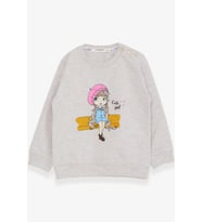 Breeze Kız Çocuk Sweatshirt Sevimli Kız Baskılı 1.5-5 Yaş, Bej Melanj