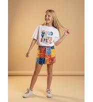 Kız Çocuk Good Vibes Baskılı Oversize T-shirt (Ekru)