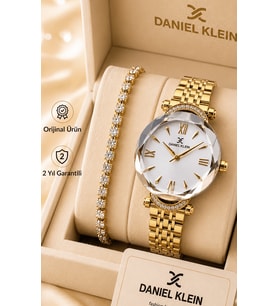 Daniel Klein Marka Sarı Gümüş Renk Kesme Cam 2 Yıl Garantili Orijinal Kadın Kol Saati - Bileklik Hediyeli (Karışık)