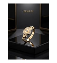 Zirkon Taşlı Kalp Kadın Yüzük  Gold Renkli VIP Tasarım Ayarlanabilir (Altın - Krem)