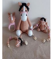 Karamel Dörtlü Yeni Doğan At Seti Amigurumi Organik Oyuncak