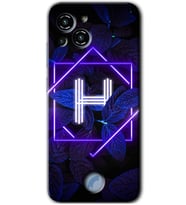 Reeder S23 Pro Max Kılıf HD Desen Baskılı Arka Kapak - Dark Neon Yaprak H Harfi