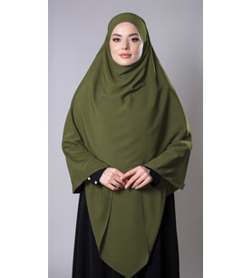 Haki Pratik Hazır Geçmeli Tesettür Eşarp Medine İpeği Bağcıklı Sufle Hijab 2301_09