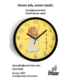 İsme Özel Kaykaylı Aslan Çocuk Odası Duvar Saati Orta Boy 30 cm Siyah Camlı Sessiz