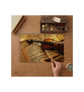 Keman - Nota Kitapları Tasarımı 240 parça Ahşap Puzzle Ahşap Kutuda MP10333